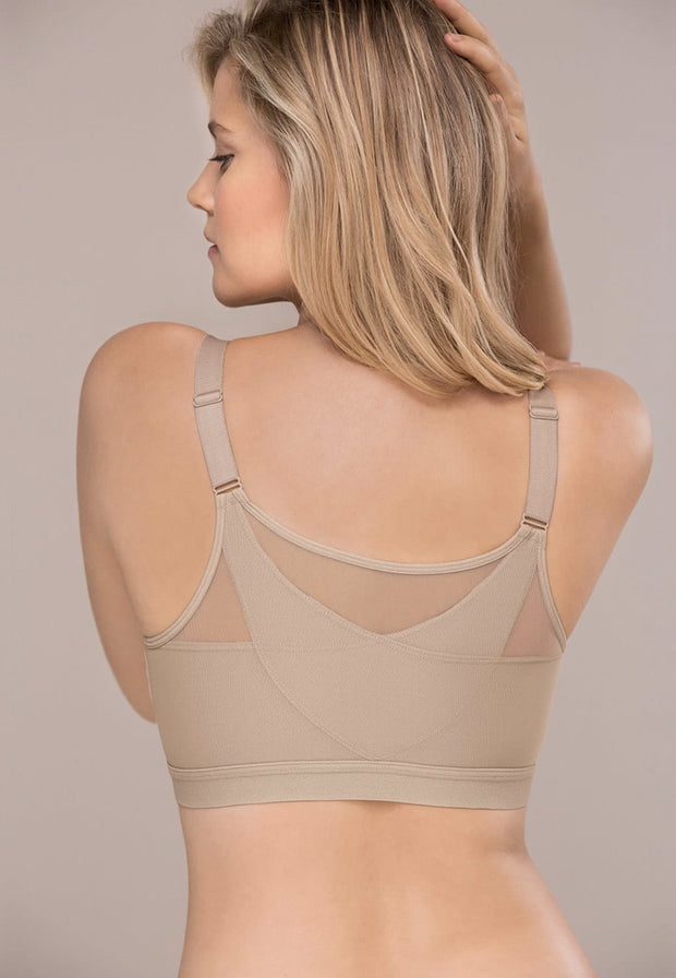 Post-Surgery Front Closure Bra for Women Posture Corrector Compression  Shapewear Tops with Breast Support Band(Beige Large) 